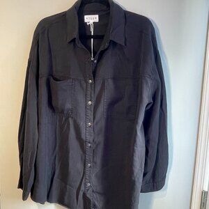 RISEN Oversized Tencel Button Down Shirt in Black, XL - NWT